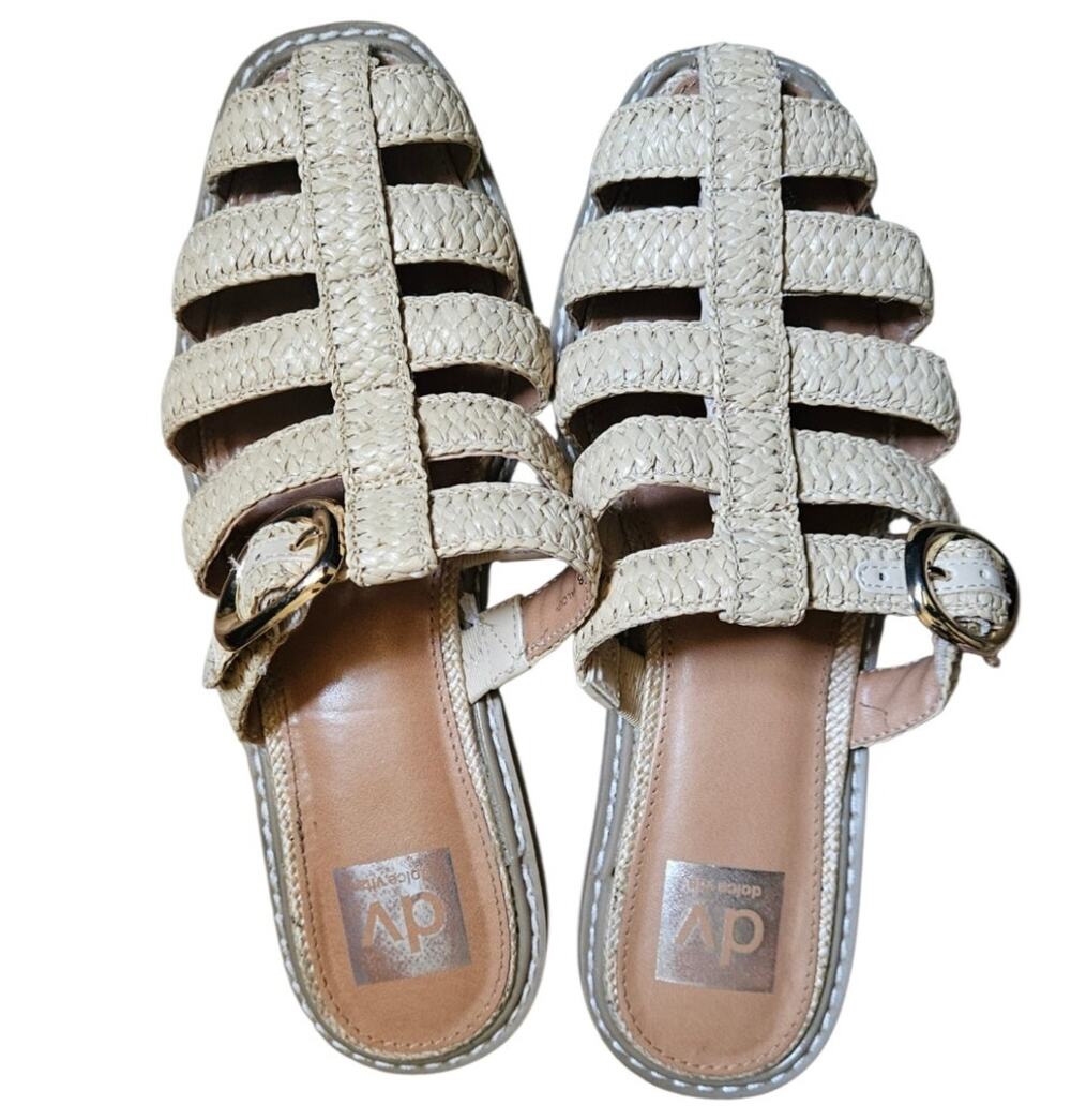 DV Dolce Vita Raffia Cage Fisherman Sandal Gold Buckle Size 9